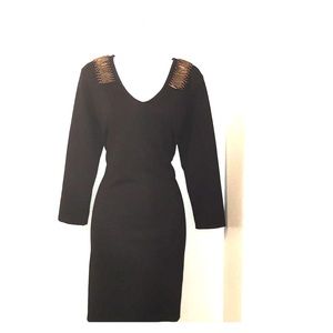 Black long sleeve dress with bronze beading